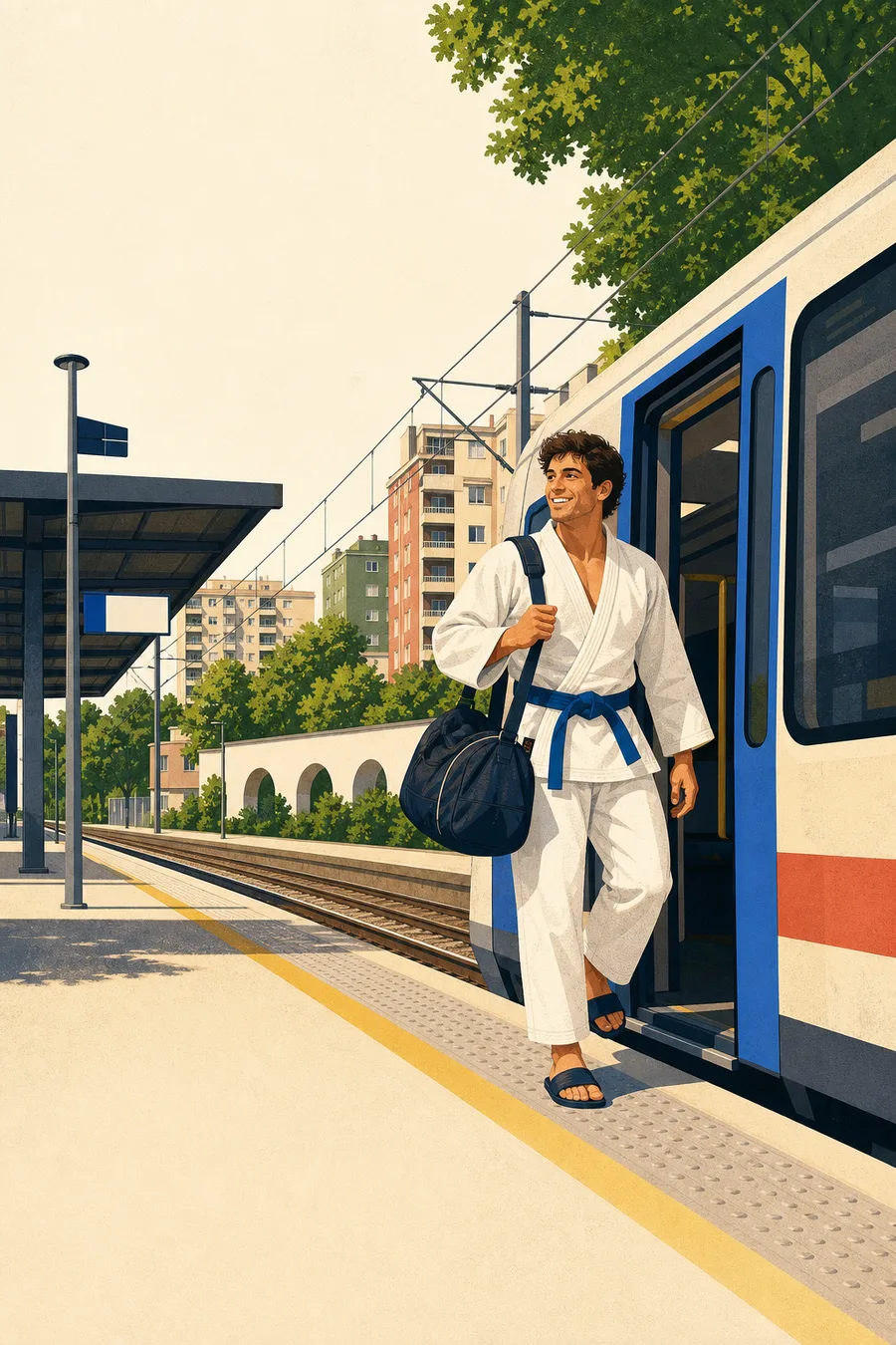 Judoca sai de um comboio urbano na Estação de Benfica